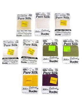 Vtg. Bucilla Silk Ribbon Embroidery 9 Packs Various #003 #1320 #020 #666 #569
